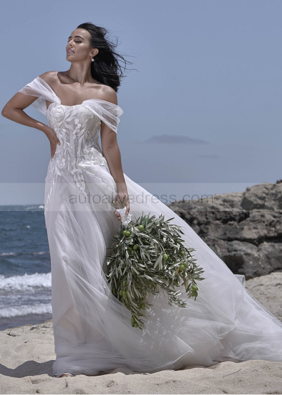 Off Shoulder Ivory Lace Tulle Stunning Wedding Dress